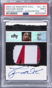 2003-04 UD "Exquisite Collection" Limited Logos Autograph Patch #LL-DY Dwyane Wade Signed Patch Rookie Card (#39/75) - PSA MINT 9